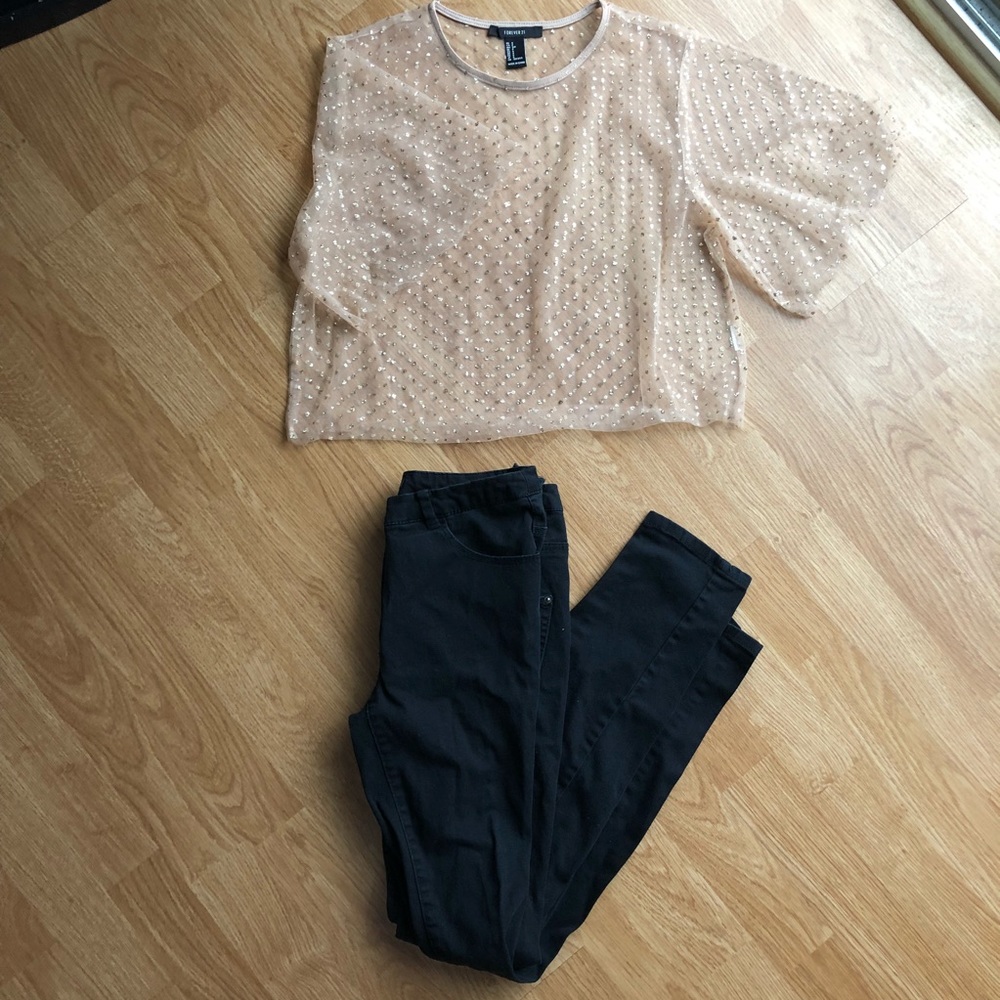 Forever 21 Mesh Gold Glitter Shirt